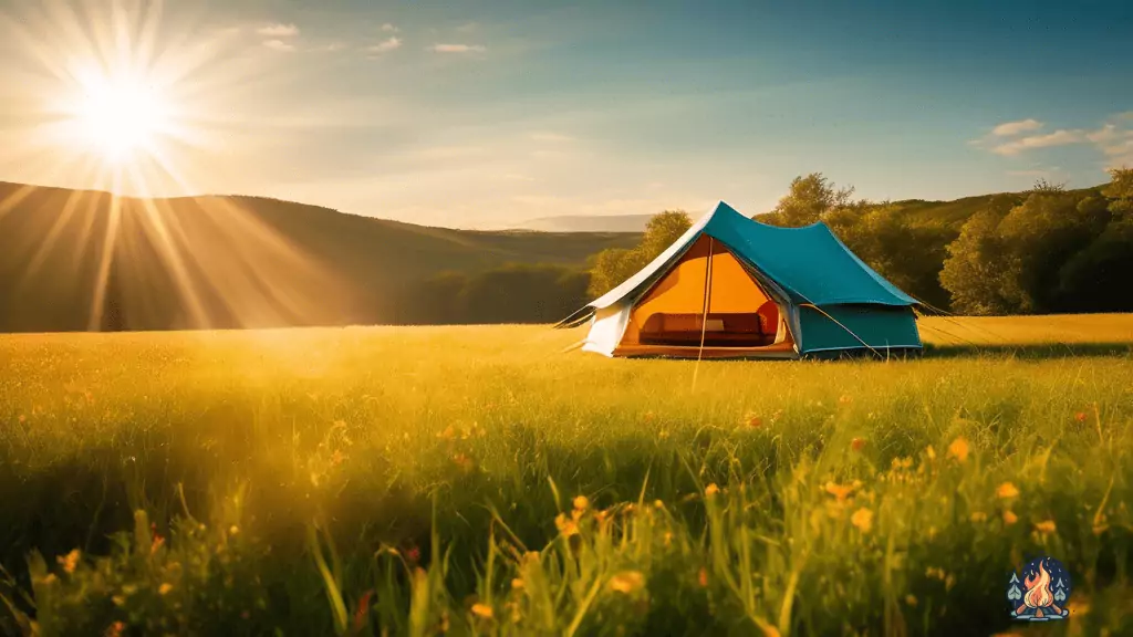 4-Season tent standing in sunlit meadow, showcasing durability and versatility in all weather conditions