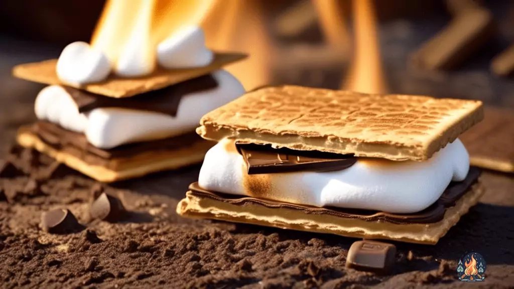 Indulge in campfire dessert recipes with a tantalizing photo of a golden-brown s'more, perfectly toasted over a crackling fire. The marshmallow melts between graham crackers, creating a gooey masterpiece with melted chocolate. Get ready to satisfy your sweet tooth!