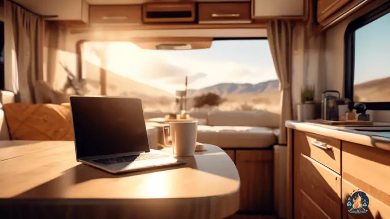 Cozy RV interior with laptop displaying strong and stable internet connection, perfect for staying connected on the road - RV Internet Connection Tips