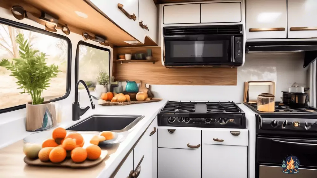Discover expert tips and tricks for cooking in your RV oven with this vibrant scene showcasing a well-lit oven filled with delicious dishes baking inside. Explore our blog post on RV oven cooking tips for a delightful culinary experience on the road.