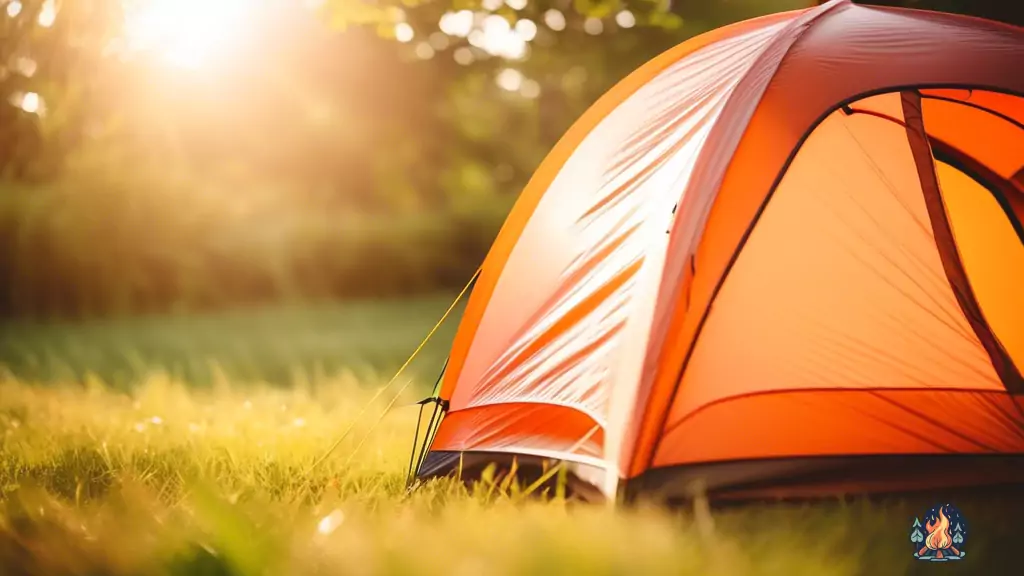 Close-up of a tent made with ripstop nylon fabric, highlighting its durability and lightweight properties in bright natural light.