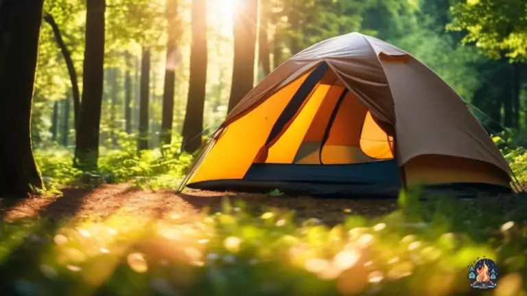 Experience the ultimate in outdoor sleep comfort with a tent featuring blackout technology, set up in a sunny forest clearing with sunbeams filtering through the trees